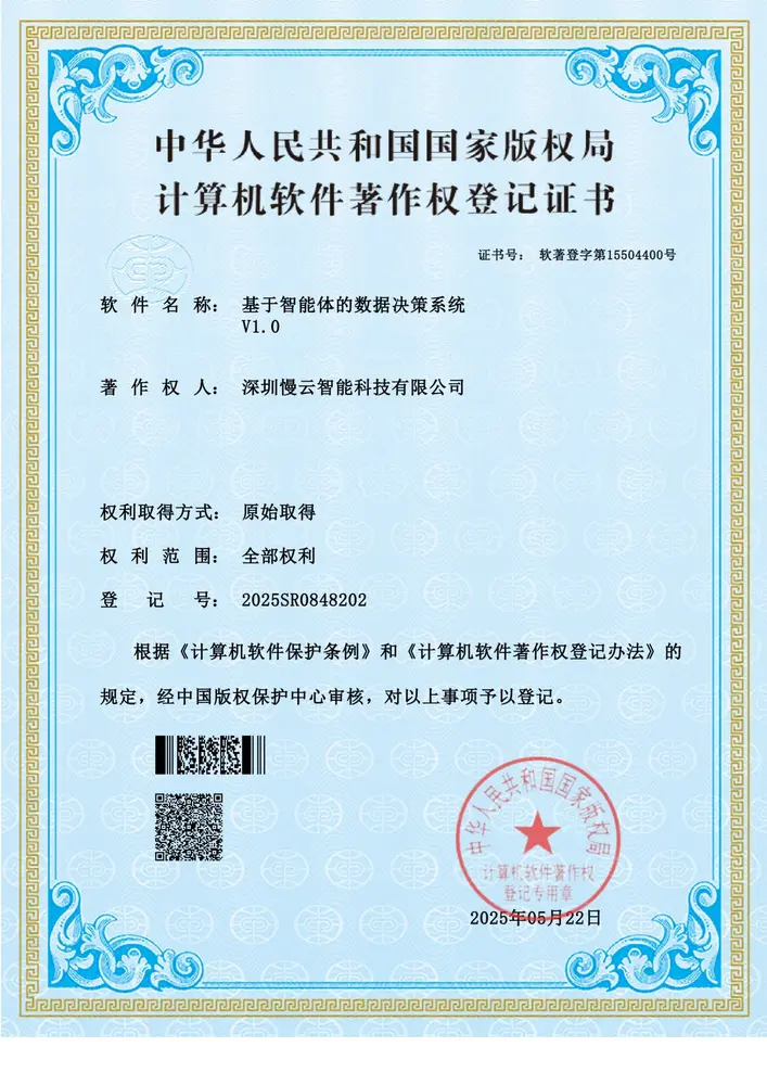 基于智能体的数据决策系统 V1.0软件著作权证书